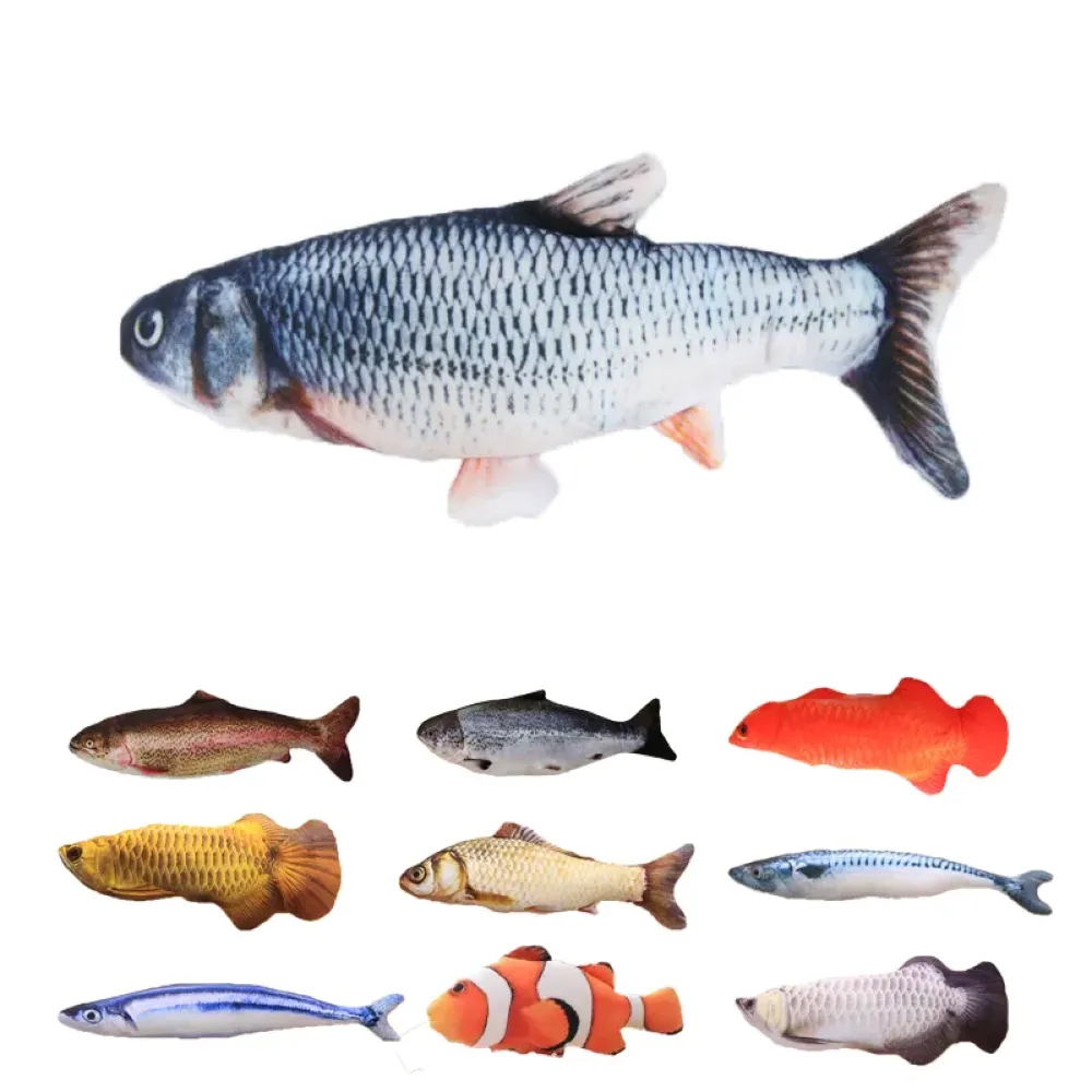 Realistic Flopping Electronic Cat Fish Toy with Catnip