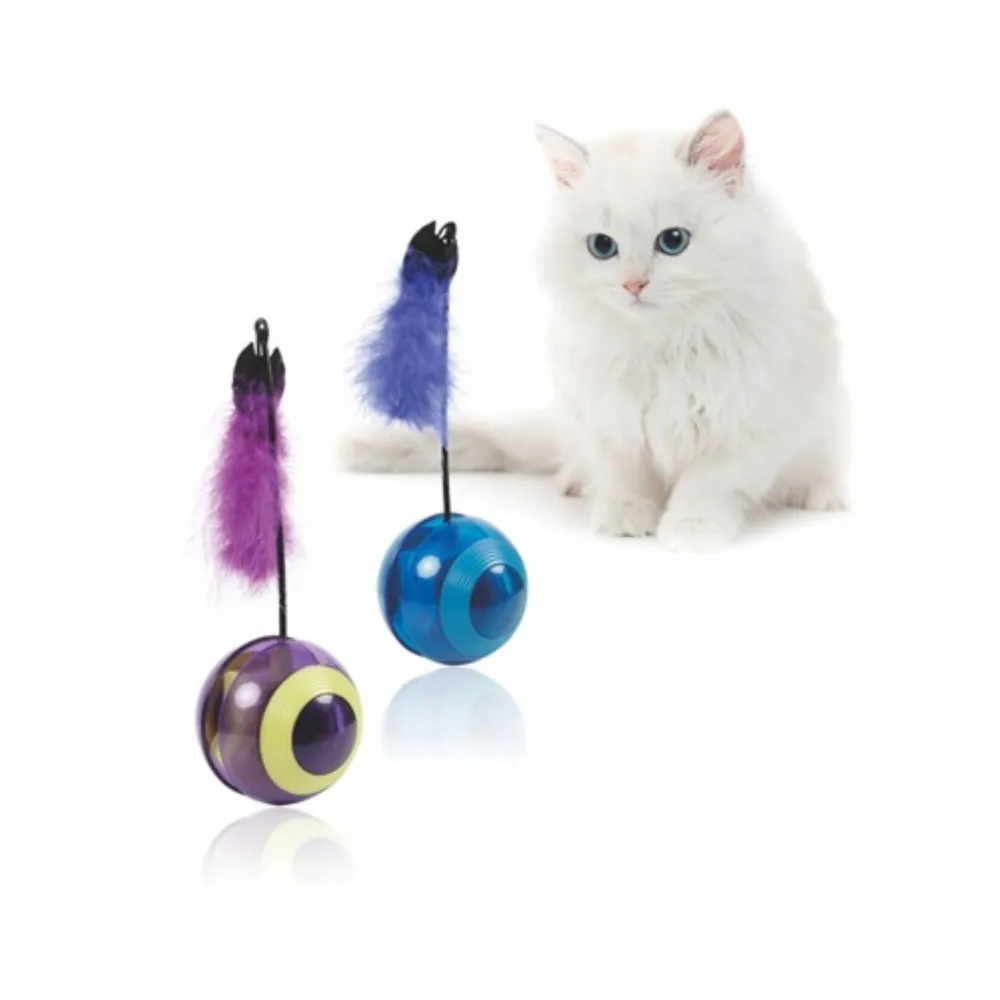 Interactive LED Tumbler Cat Toy Ball with Sound and Replaceable Feather