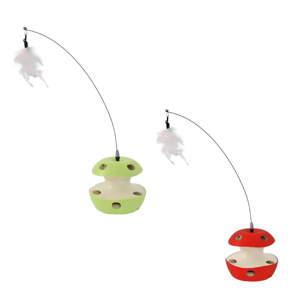 Apple Shaped Replaceable Feather Interactive Cat Teaser Rechargeable Cat Toy