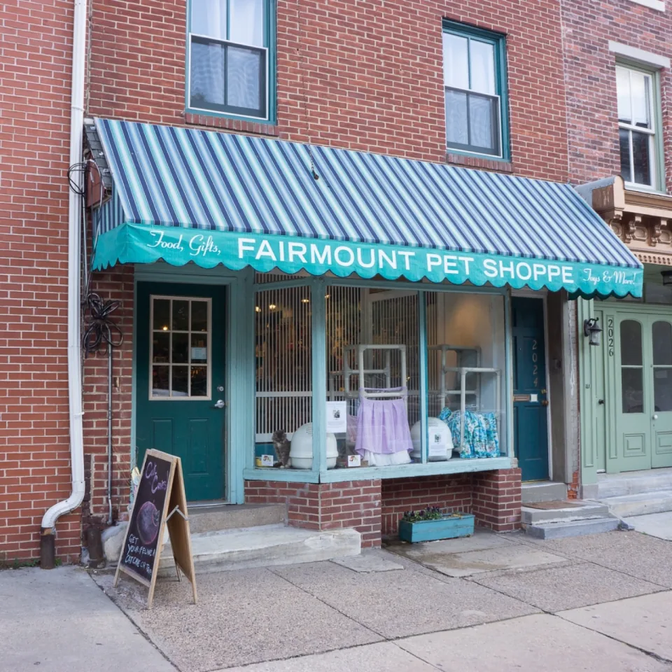 Fairmount Pet Shoppe storefront in Philadelphia, Pennsylvania, US