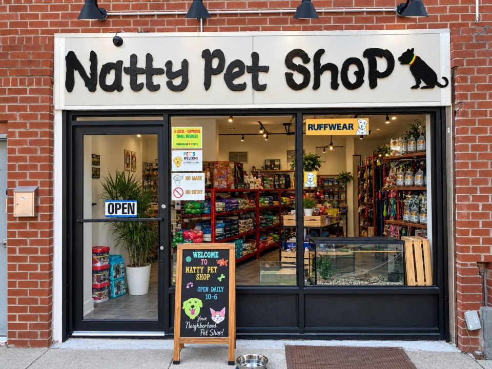 Natty Pet Shop storefront in Brooklyn, New York, US