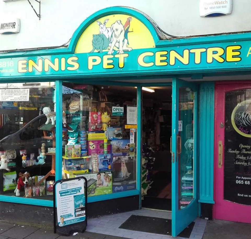 Ennis Pet Centre storefront in County Clare, Ireland